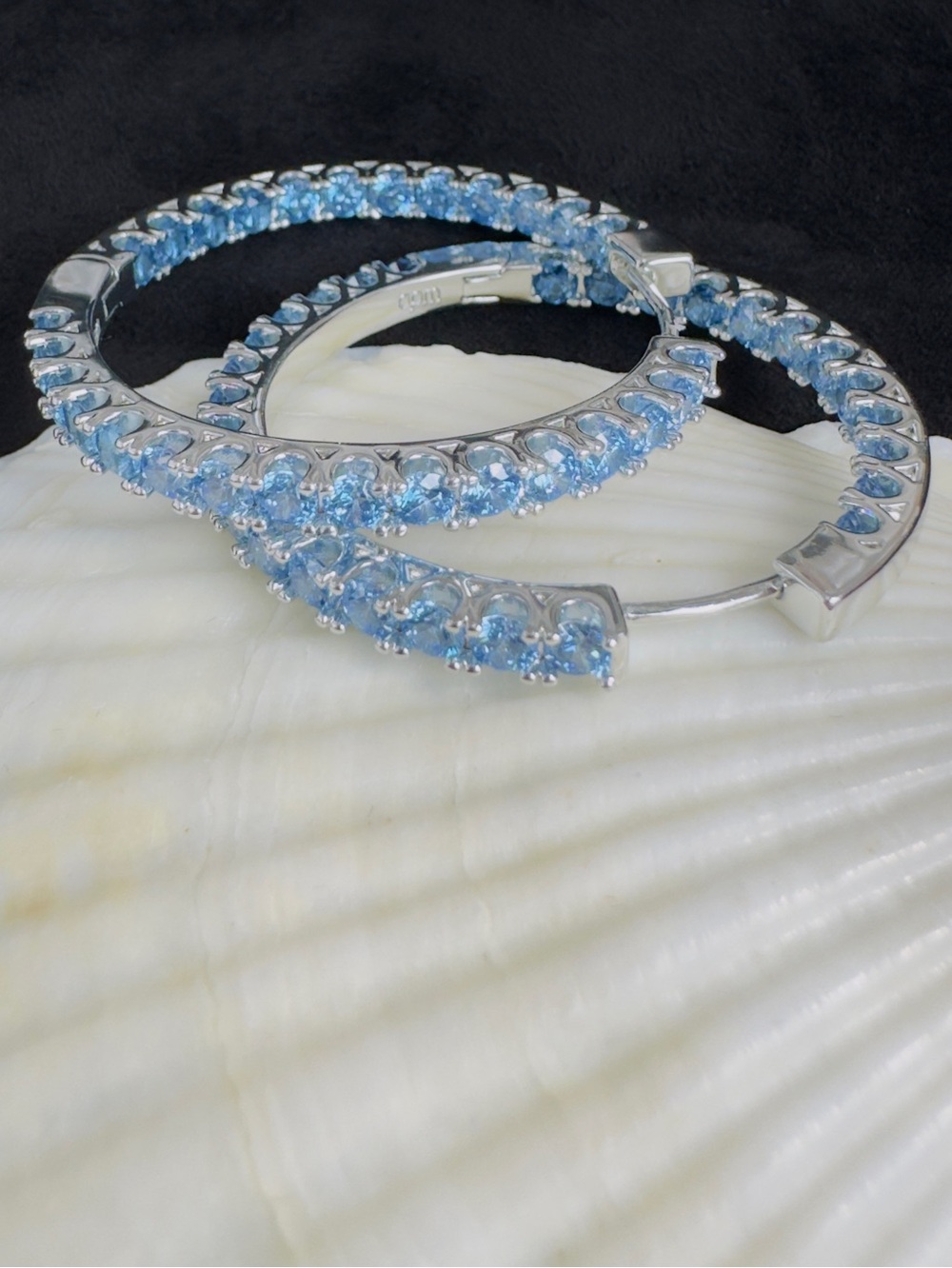 18K Gold Plated Hoop Earrings with Light Blue CZ Crystal